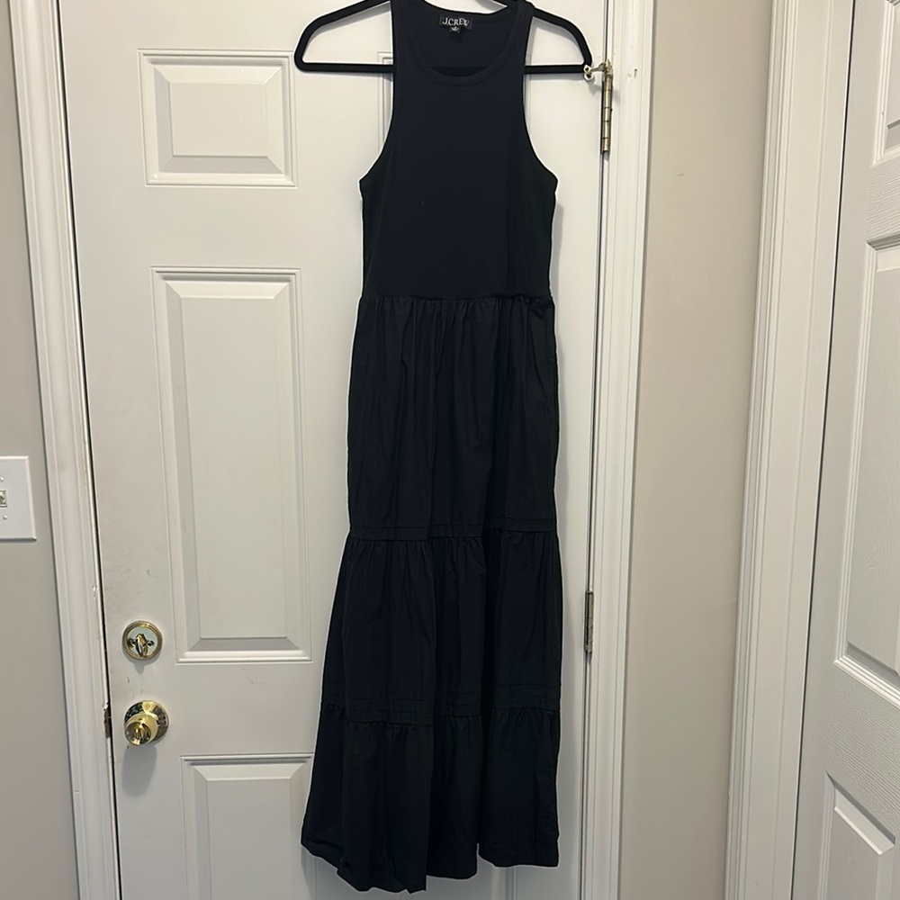 J. Crew Black Mixed Media Racerback Maxi Sundress